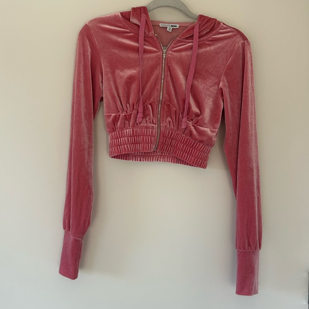 Fashion Nova Rose Velvet Cropped Jacket
